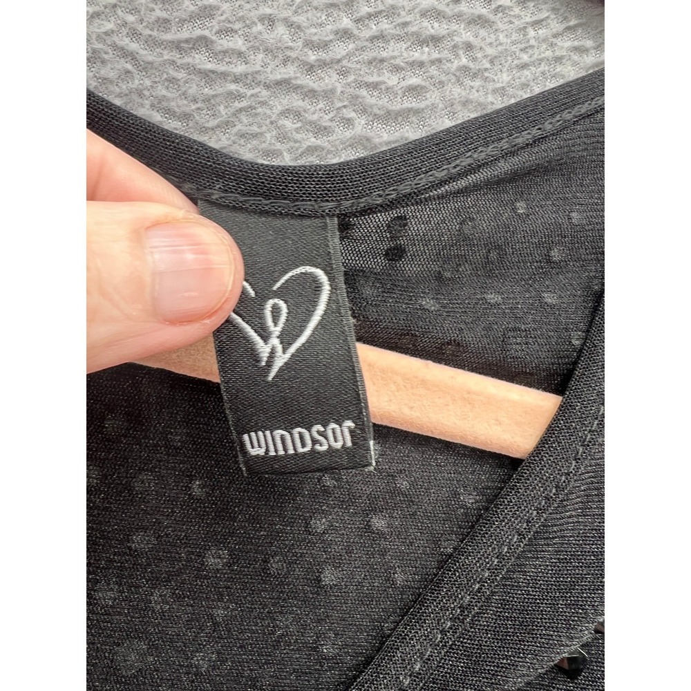 Windsor Bodysuit Womens S Black Rhinestone Embellished Mesh Long Sleeve - Picture 4 of 10